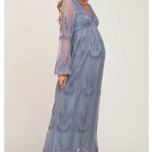 NWT * Maternity - PinkBlush blue lace mesh overlay maxi dress Size XL